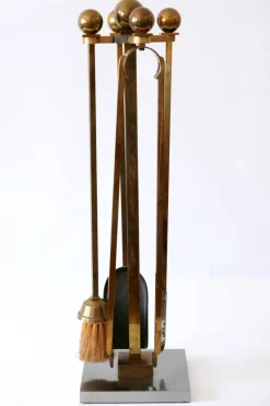 Best Pamono Mid-Century Brass and Steel Fireplace Tools, 1970s, Set of 5