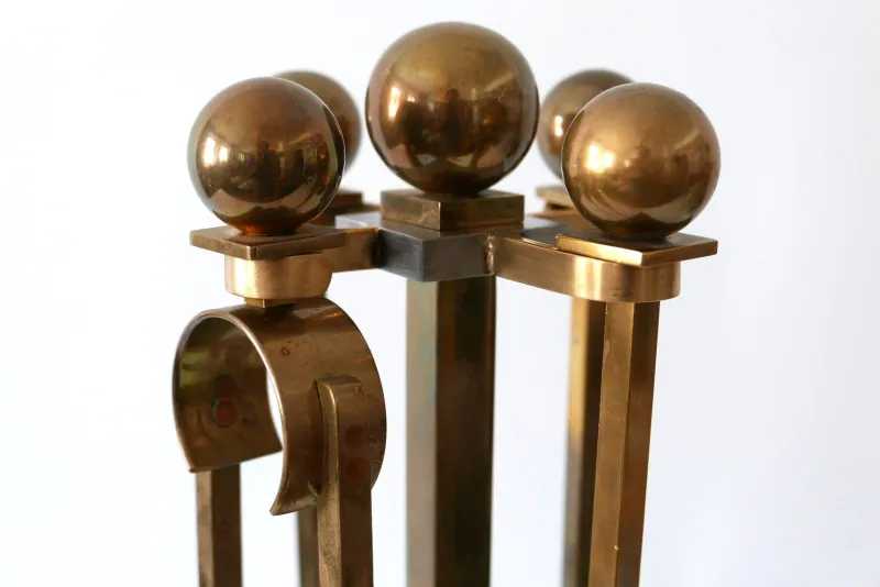Best Pamono Mid-Century Brass and Steel Fireplace Tools, 1970s, Set of 5