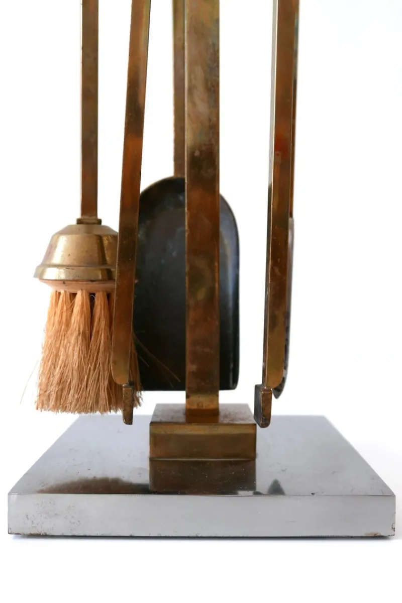 Best Pamono Mid-Century Brass and Steel Fireplace Tools, 1970s, Set of 5