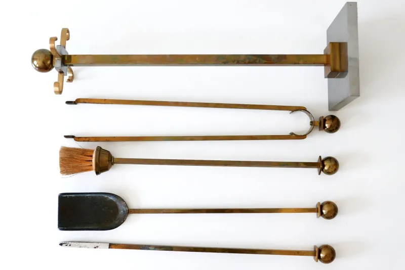 Best Pamono Mid-Century Brass and Steel Fireplace Tools, 1970s, Set of 5