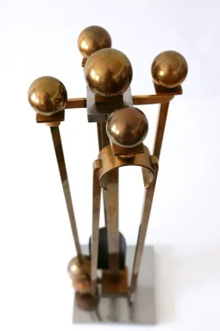 Best Pamono Mid-Century Brass and Steel Fireplace Tools, 1970s, Set of 5