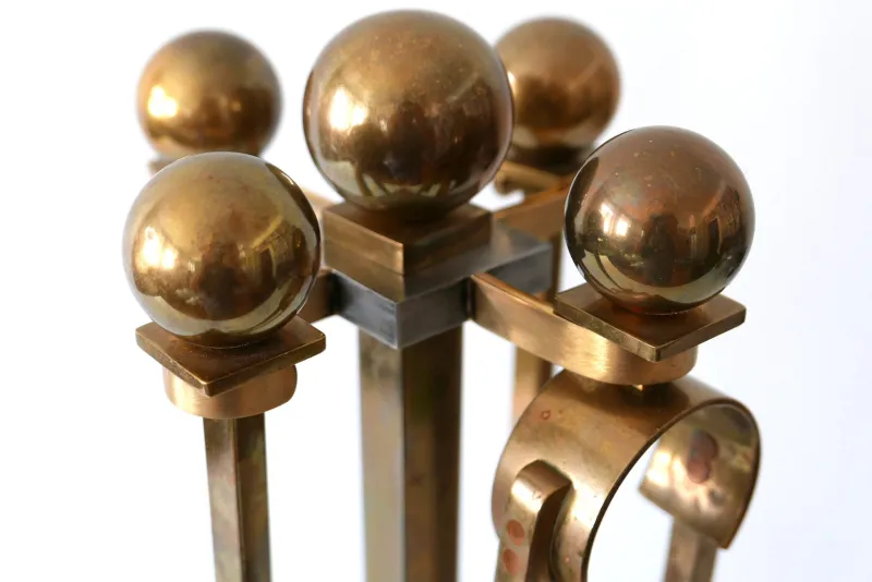 Best Pamono Mid-Century Brass and Steel Fireplace Tools, 1970s, Set of 5