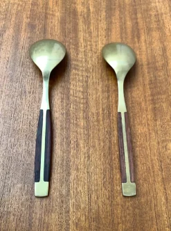 Pamono Mid-Century Brass and Teak Spoons, 1960s, Set of 2