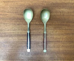 Pamono Mid-Century Brass and Teak Spoons, 1960s, Set of 2