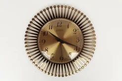 Pamono Mid-Century Brass Sunburst Wall Clock, 1960s> Clocks