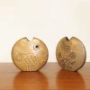 Clearance Pamono Mid-Century Brown Ceramic Fish and Flower Vases from Rois de Majorque, France, 1970s, Set of 2