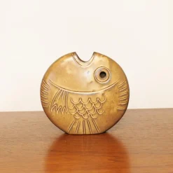 Clearance Pamono Mid-Century Brown Ceramic Fish and Flower Vases from Rois de Majorque, France, 1970s, Set of 2
