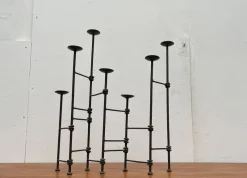 New Pamono Mid-Century Brutalist Wrought Iron Extendable Floor Candleholder, 1960s