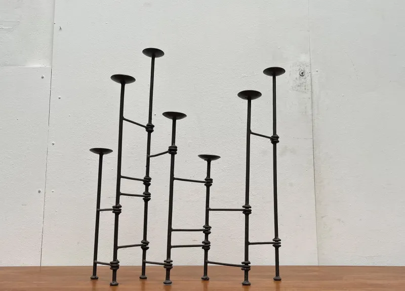 New Pamono Mid-Century Brutalist Wrought Iron Extendable Floor Candleholder, 1960s