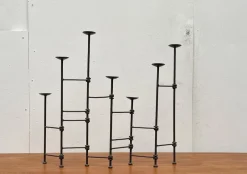 New Pamono Mid-Century Brutalist Wrought Iron Extendable Floor Candleholder, 1960s