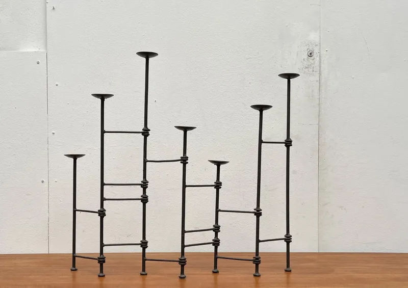 New Pamono Mid-Century Brutalist Wrought Iron Extendable Floor Candleholder, 1960s