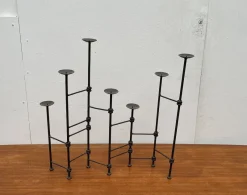New Pamono Mid-Century Brutalist Wrought Iron Extendable Floor Candleholder, 1960s