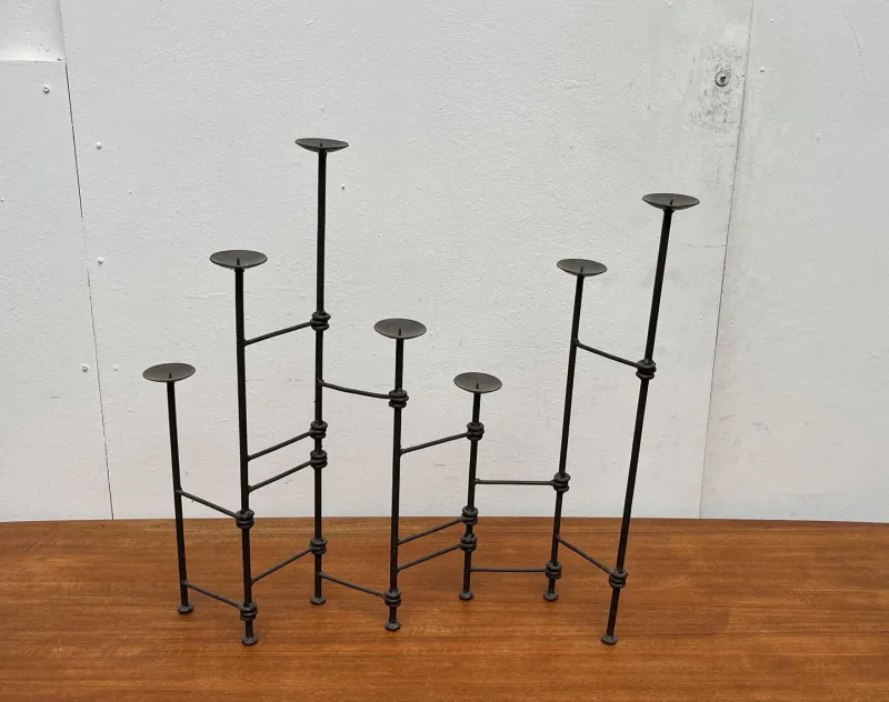 New Pamono Mid-Century Brutalist Wrought Iron Extendable Floor Candleholder, 1960s