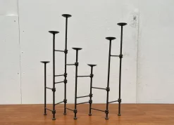 New Pamono Mid-Century Brutalist Wrought Iron Extendable Floor Candleholder, 1960s