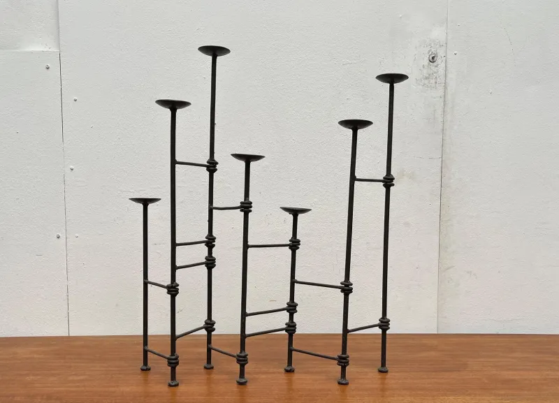 New Pamono Mid-Century Brutalist Wrought Iron Extendable Floor Candleholder, 1960s