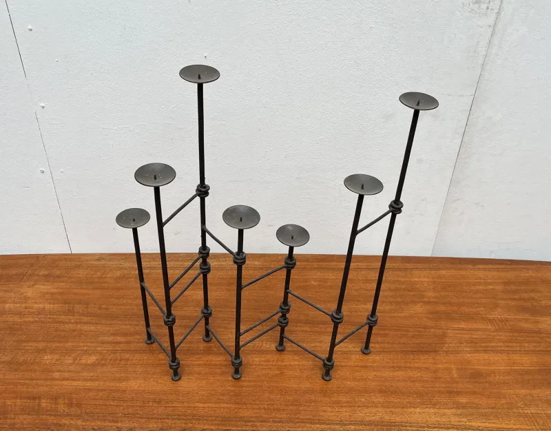 New Pamono Mid-Century Brutalist Wrought Iron Extendable Floor Candleholder, 1960s