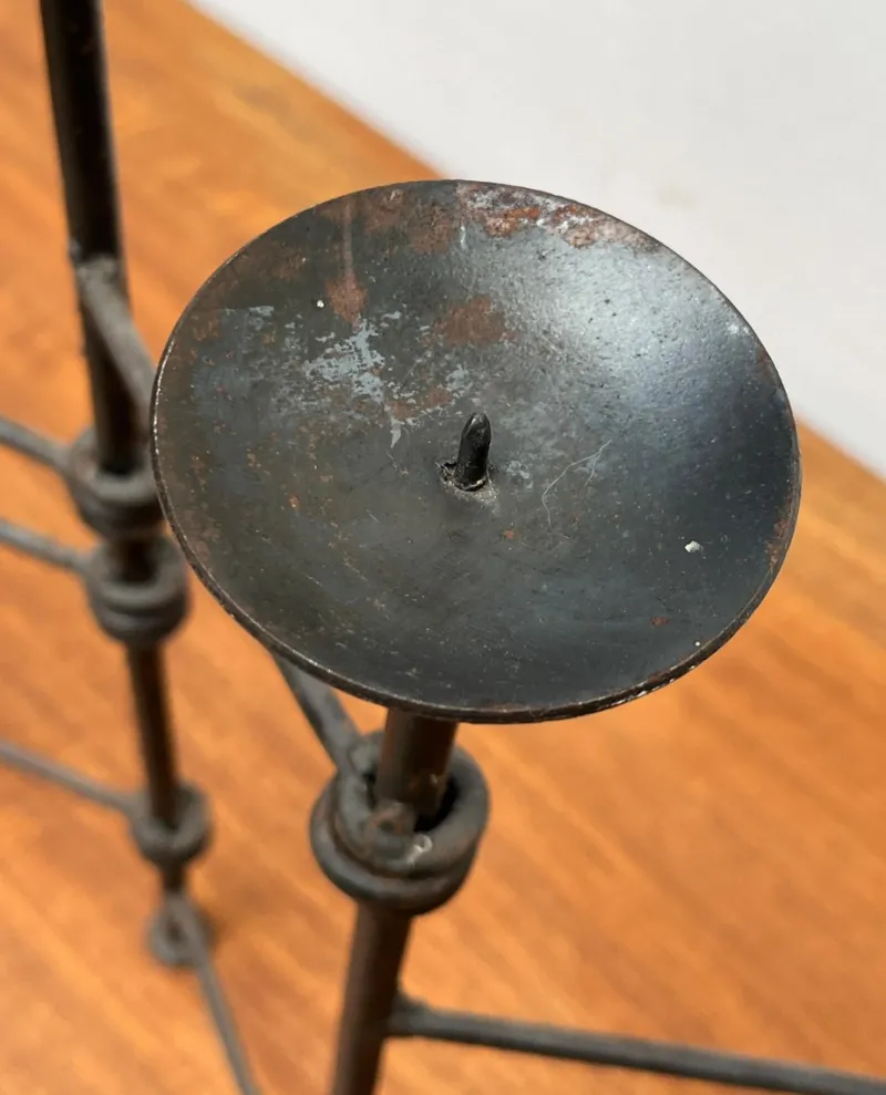 New Pamono Mid-Century Brutalist Wrought Iron Extendable Floor Candleholder, 1960s