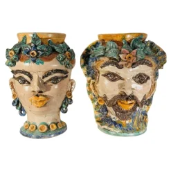 Pamono Mid-Century Ceramic Planters from Caltagirone Sicilia, Italy, Set of 2> Planters And Jardiniere