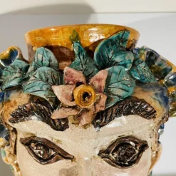 Pamono Mid-Century Ceramic Planters from Caltagirone Sicilia, Italy, Set of 2><noscript><img width=