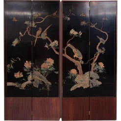 Outlet Pamono Mid-Century Chinese Modern Four Panel Screen with Landscape & Birds, 1940