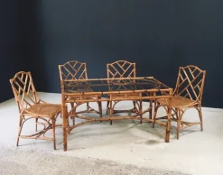 Pamono Mid-Century Chippendale Bamboo Dining Table, Italy, 1960s><noscript><img width=