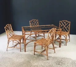 Pamono Mid-Century Chippendale Bamboo Dining Table, Italy, 1960s><noscript><img width=