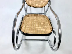 Pamono Mid-Century Chromed Steel & Rattan Rocking Chair, 1970s> Rocking Chairs