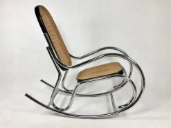 Pamono Mid-Century Chromed Steel & Rattan Rocking Chair, 1970s><noscript><img width=