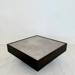 Pamono Mid-Century Coffee Table in Dark Oak with Etched Metal Top attributed to Lilienthal, 1970s><noscript><img width=