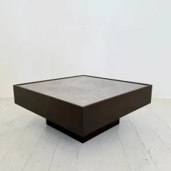 Pamono Mid-Century Coffee Table in Dark Oak with Etched Metal Top attributed to Lilienthal, 1970s><noscript><img width=