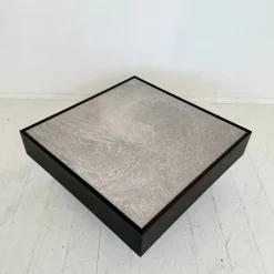 Pamono Mid-Century Coffee Table in Dark Oak with Etched Metal Top attributed to Lilienthal, 1970s><noscript><img width=
