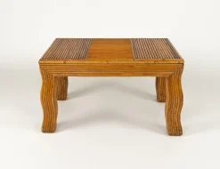 Best Pamono Mid-Century Coffee Table with Wavy Legs in Rattan attributed to Vivai del Sud, Italy, 1970s