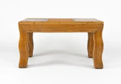 Best Pamono Mid-Century Coffee Table with Wavy Legs in Rattan attributed to Vivai del Sud, Italy, 1970s