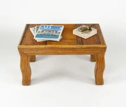 Best Pamono Mid-Century Coffee Table with Wavy Legs in Rattan attributed to Vivai del Sud, Italy, 1970s
