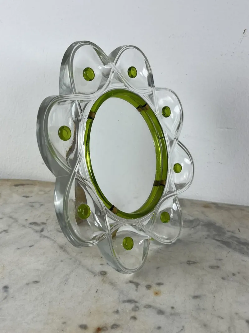 New Pamono Mid-Century Crystal and Brass Table Mirror from Lalique, 1960s