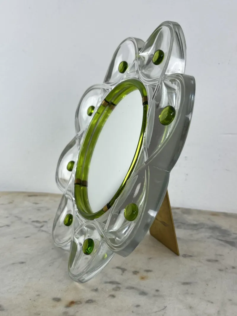 New Pamono Mid-Century Crystal and Brass Table Mirror from Lalique, 1960s