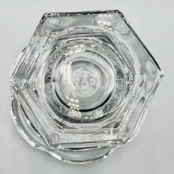 Pamono Mid-Century Crystal Harcourt Missouri Condiment or Caviar Set with Lidded Central Jar, Spoon, and Two Facetted Cut Dishes in Gilt Handled Tray from Baccarat, 1950s, Set of 6><noscript><img width=