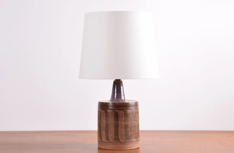 New Pamono Mid-Century Danish Brown and Purple Striped Ceramic Table Lamp by Jytte Trebbien, 1960s