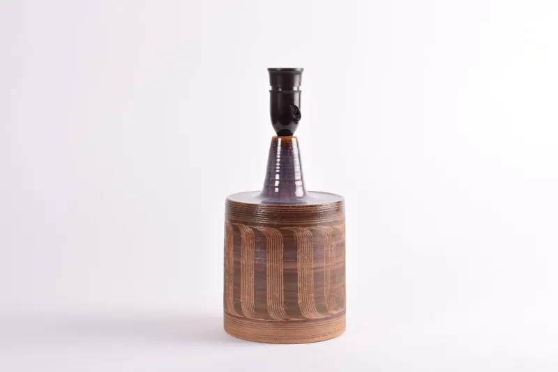 New Pamono Mid-Century Danish Brown and Purple Striped Ceramic Table Lamp by Jytte Trebbien, 1960s