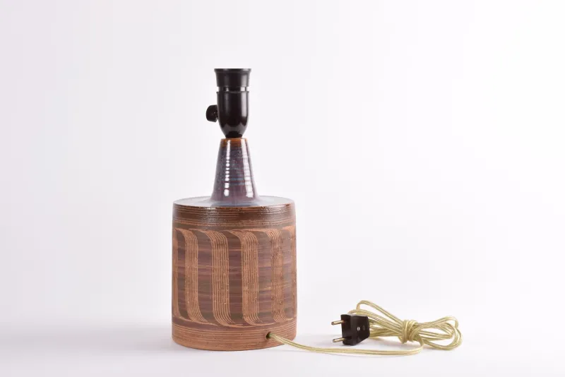 New Pamono Mid-Century Danish Brown and Purple Striped Ceramic Table Lamp by Jytte Trebbien, 1960s