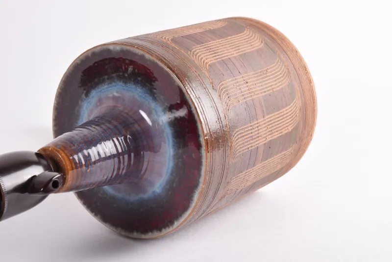 New Pamono Mid-Century Danish Brown and Purple Striped Ceramic Table Lamp by Jytte Trebbien, 1960s