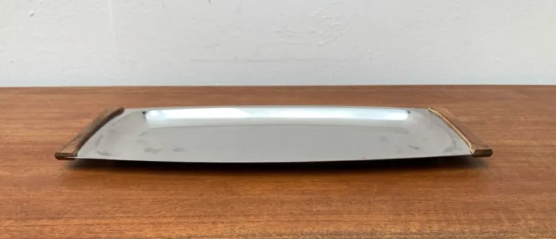 Clearance Pamono Mid-Century Danish Stainless Steel and Teak Tray from Lundtofte Denmark, 1960s