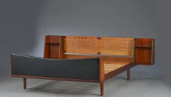 Discount Pamono Mid-Century Danish Teak Double Bed with Cane Headboard by Hans J. Wegner for Getama, 1960s