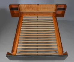 Discount Pamono Mid-Century Danish Teak Double Bed with Cane Headboard by Hans J. Wegner for Getama, 1960s