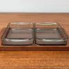 Pamono Mid-Century Danish Teak Tray from Artiform with Cabaret Glass Trays from Holmegaard, 1960s, Set of 3> Trays
