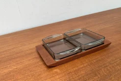 Pamono Mid-Century Danish Teak Tray from Artiform with Cabaret Glass Trays from Holmegaard, 1960s, Set of 3><noscript><img width=
