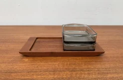 Pamono Mid-Century Danish Teak Tray from Artiform with Cabaret Glass Trays from Holmegaard, 1960s, Set of 3><noscript><img width=