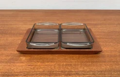 Pamono Mid-Century Danish Teak Tray from Artiform with Cabaret Glass Trays from Holmegaard, 1960s, Set of 3><noscript><img width=