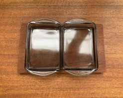 Pamono Mid-Century Danish Teak Tray from Artiform with Cabaret Glass Trays from Holmegaard, 1960s, Set of 3><noscript><img width=