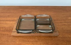 New Pamono Mid-Century Danish Teak with Cabaret Glass Trays from Holmegaard, 1960s, Set of 4